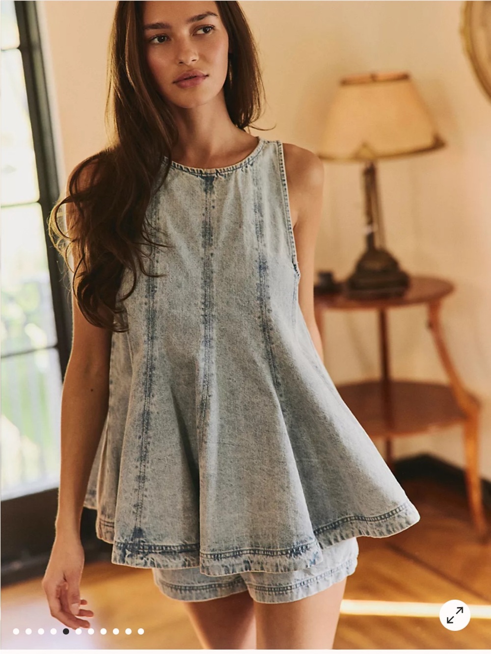 Free People Cassius Denim Set Tunic Top Mini Dress & Shorts Small NWT Bleachout